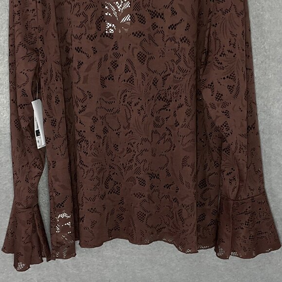 Jessica Simpson Top Womens Sz 3X Brown Floral Lace Sheer Bell Sleeve Fairy Boho - Picture 9 of 15